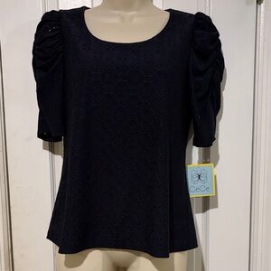 NWT CeCe Navy Blue Eyelet Short Sleeve Top